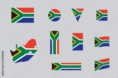 South Africa Flag Icon Different Shapes Map Vector Set