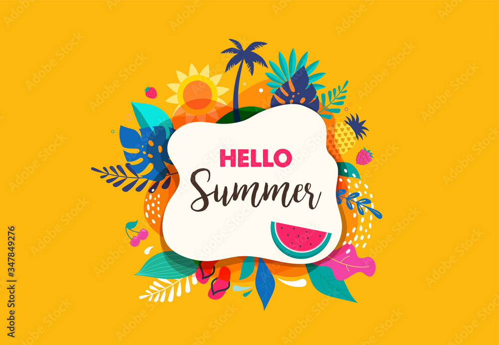 Hello summer abstract background, summer sale banner, poster design. Vector illustration - obrazy, fototapety, plakaty 