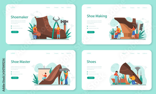 Shoemaker web banner or landing page set. Male and female
