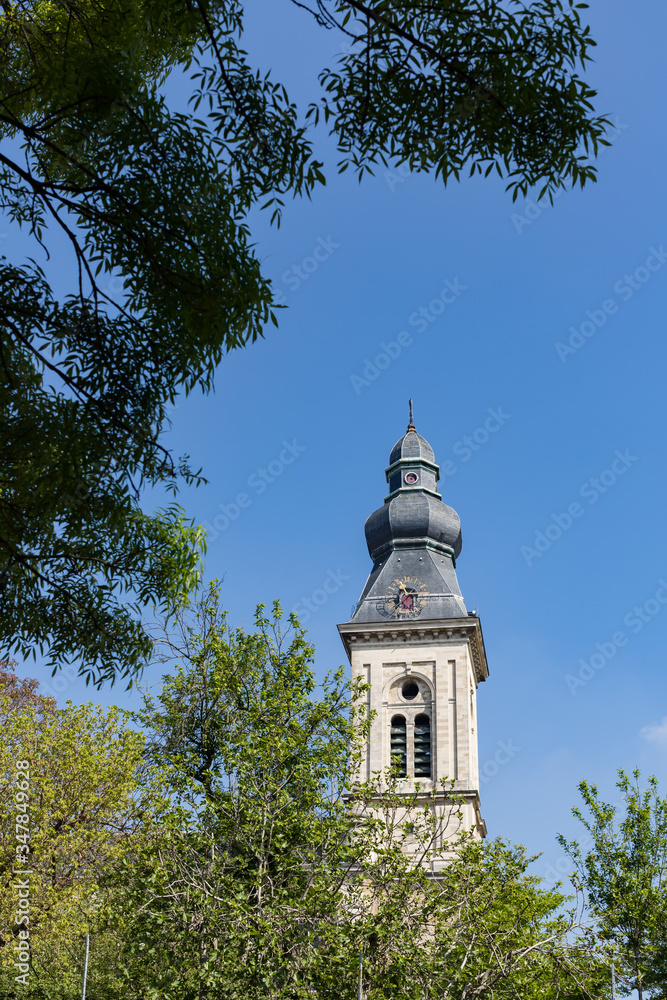 Ghent, Belgium - April 26, 2020: Hind tower the Our Lady of Saint Peter Church Ghent, Belgium - April 26, 2020: Hind tower the Our Lady of Saint Peter Church