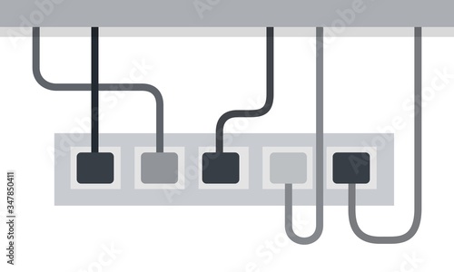 Power strip from five outlets, power cords included Musician vector icon flat isolated illustration.