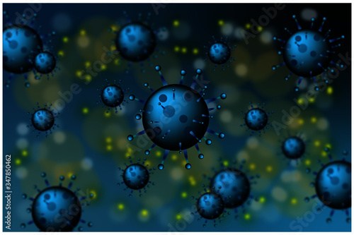 Covid-19 or coronavirus 2019-ncov with disease cells. Covid-19 corona virus outbreaking and pandemic medical health risk concept. Just stay home to avoid the virus.
