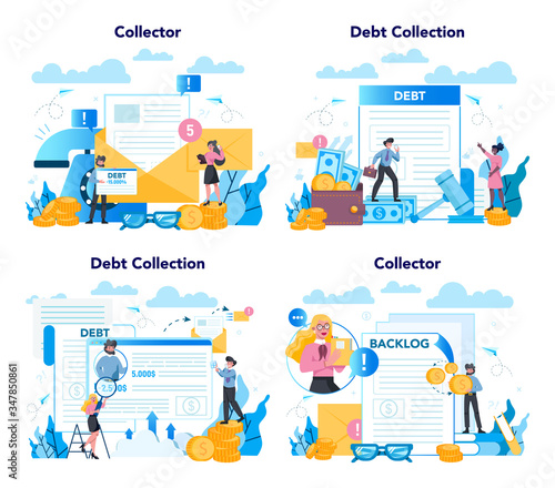 Photo Debt collector concept set