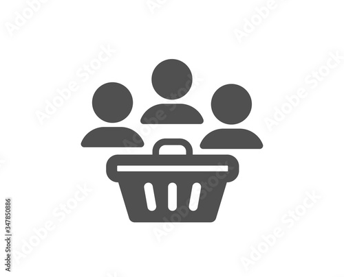 Buyers with shopping cart icon. Customers group sign. Supermarket clients symbol. Classic flat style. Quality design element. Simple buyers icon. Vector