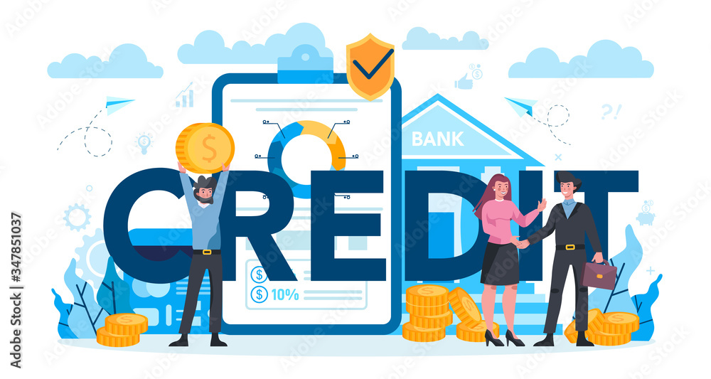 Credit typographic header concept. Bank employee work Credit typographic header concept. Bank employee work