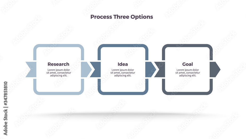 Obraz premium Business infographics. Timeline with 3 steps, options, squares. Vector template.