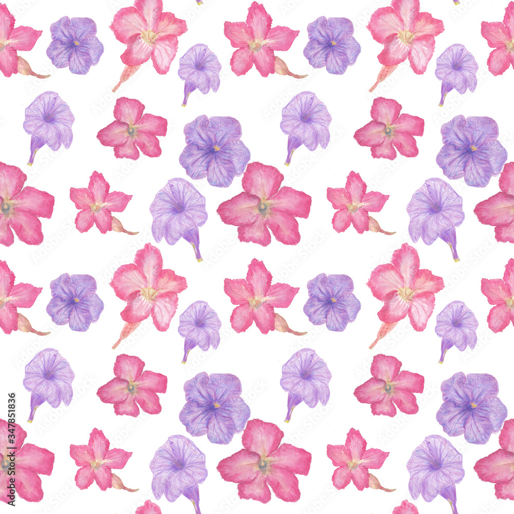 Fototapeta seamless pattern watercolor flower on white background, can be used for wallpaper or fabric textile