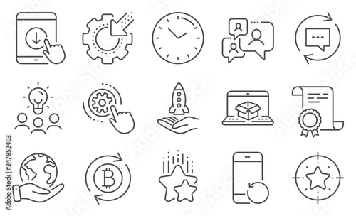 Set of Technology icons, such as Online delivery, Ranking stars. Diploma, ideas, save planet. Recovery phone, Refresh bitcoin, Seo gear. Cogwheel settings, Crowdfunding, Star target. Vector