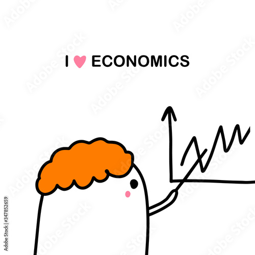 I love economics hand drawn vector illustration in cartoon comic style man showing curves