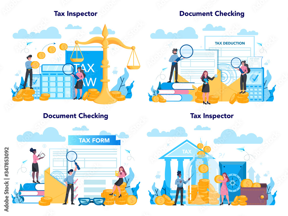 Tax inspector concept set. Idea of accounting and payment. Financial