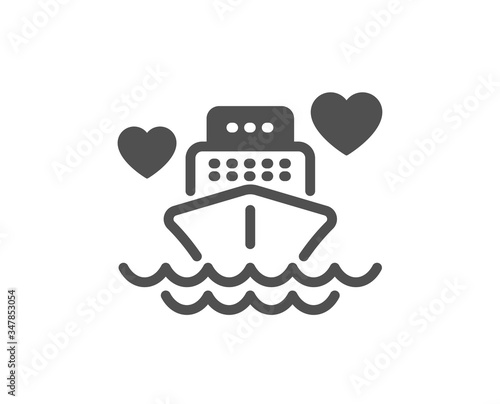 Honeymoon travel icon. Love trip sign. Valentines day cruise symbol. Classic flat style. Quality design element. Simple honeymoon cruise icon. Vector