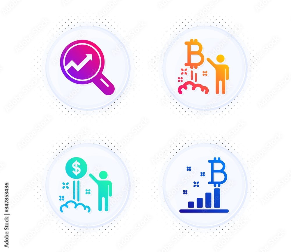 Income money, Analytics and Bitcoin project icons simple set. Button with halftone dots. Bitcoin graph sign. Wealth, Audit analysis, Cryptocurrency startup. Cryptocurrency analytics. Vector Income money, Analytics and Bitcoin project icons simple set. Button with halftone dots. Bitcoin graph sign. Wealth, Audit analysis, Cryptocurrency startup. Cryptocurrency analytics. Vector