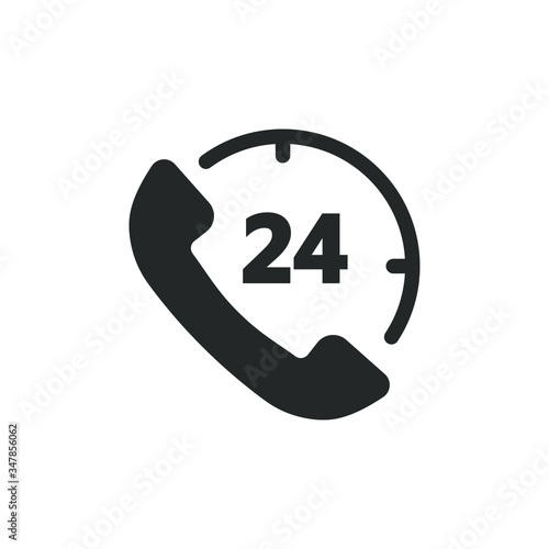 Single icon of a call icon with 24 hours icon isolated on white background
