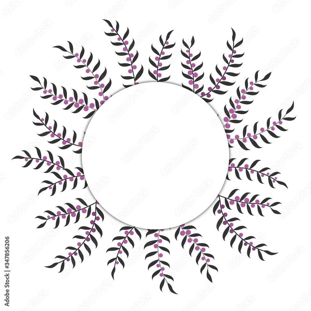 Vector greeting or wedding announcement card. Stylized heather wreath frame, place for text. Beautiful floral design.