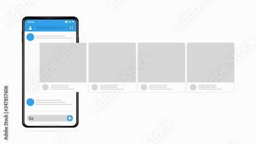 SMM concept New posts to social network are added to the phone screen Posting on social networks Smartphone with interface carousel post on social network Easily edit or add objects Vector realistic