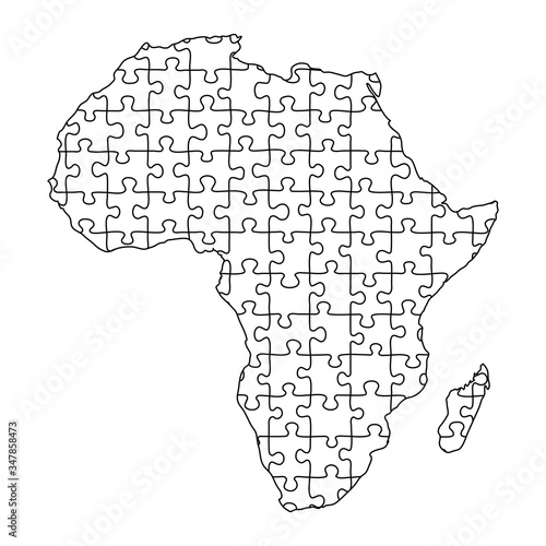 Africa mainland map from black pattern from composed puzzles. Vector illustration.