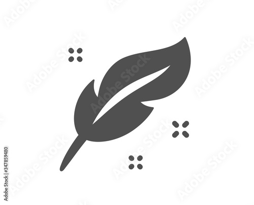 Feather quill pen icon. Calligraphy nib sign. Lightweight symbol. Classic flat style. Quality design element. Simple feather icon. Vector