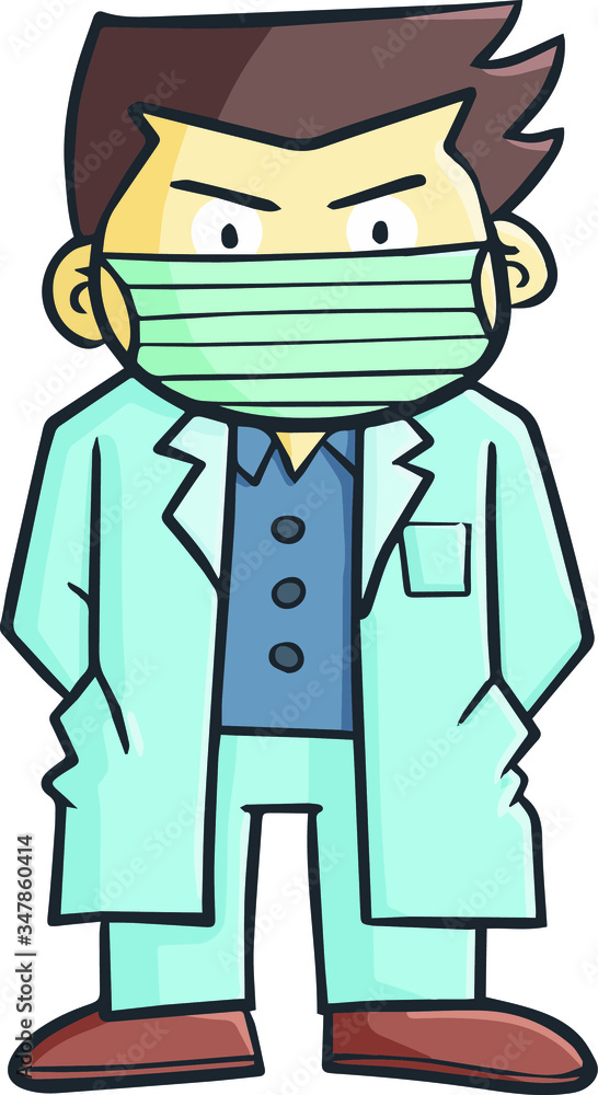 Cute and funny doctor standing with face mask welcoming patient