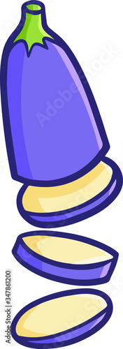 Cute and funny simple eggplant being cutted