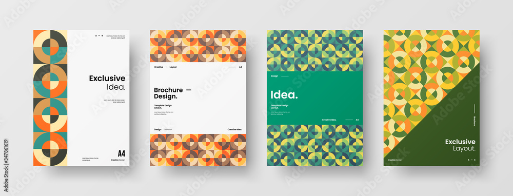 Company identity brochure template collection. Business presentation vector A4 vertical orientation front page mock up set. Corporate report cover abstract geometric illustration design layout bundle. Company identity brochure template collection. Business presentation vector A4 vertical orientation front page mock up set. Corporate report cover abstract geometric illustration design layout bundle.