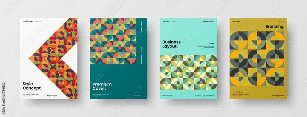 Company identity brochure template collection. Business presentation vector A4 vertical orientation front page mock up set. Corporate report cover abstract geometric illustration design layout bundle. Company identity brochure template collection. Business presentation vector A4 vertical orientation front page mock up set. Corporate report cover abstract geometric illustration design layout bundle.