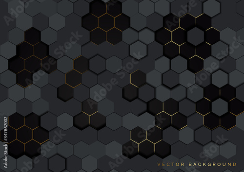 Abstract geometric hexagonal pattern on dark background. Luxury style.