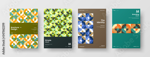 Company identity brochure template collection. Business presentation vector A4 vertical orientation front page mock up set. Corporate report cover abstract geometric illustration design layout bundle.