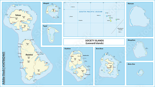Vector map of the Leeward Islands belonging to the French Society Islands