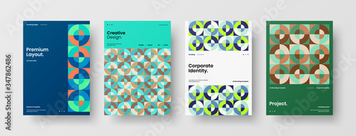 Company identity brochure template collection. Business presentation vector A4 vertical orientation front page mock up set. Corporate report cover abstract geometric illustration design layout bundle.