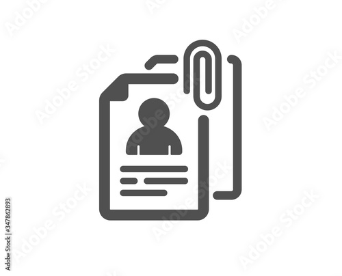 Interview documents icon. CV file attachment sign. Office hr symbol. Classic flat style. Quality design element. Simple interview documents icon. Vector