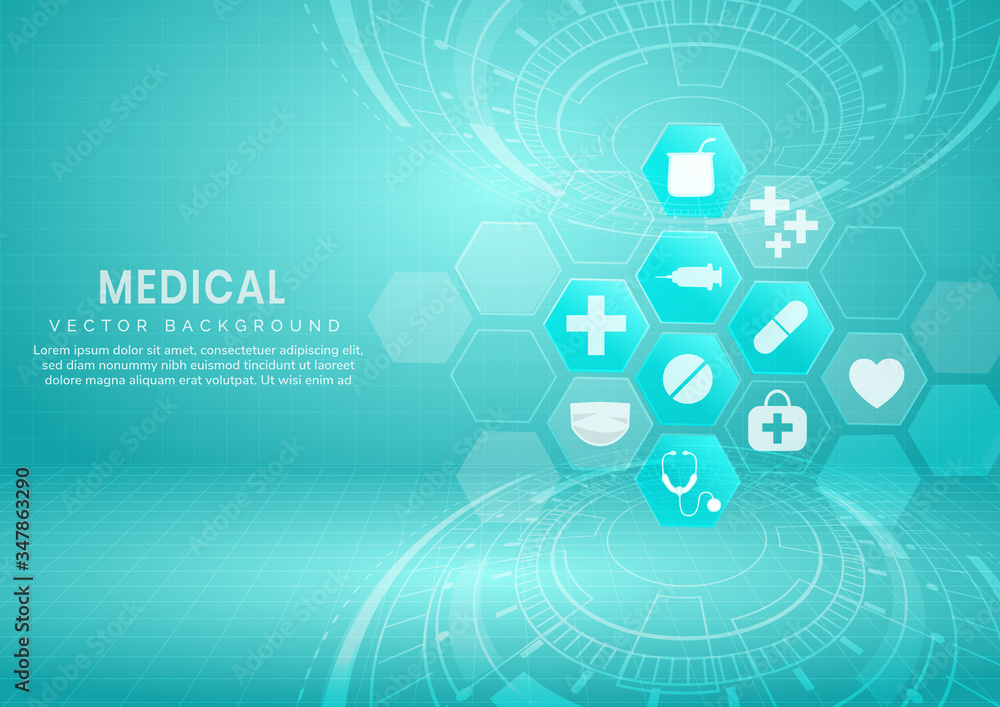 Fototapeta premium Abstract blue hexagon pattern background.Medical and science concept and health care icon pattern.