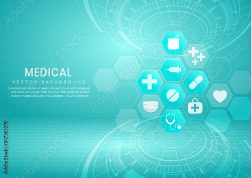 Abstract blue hexagon pattern background.Medical and science concept and health care icon pattern.