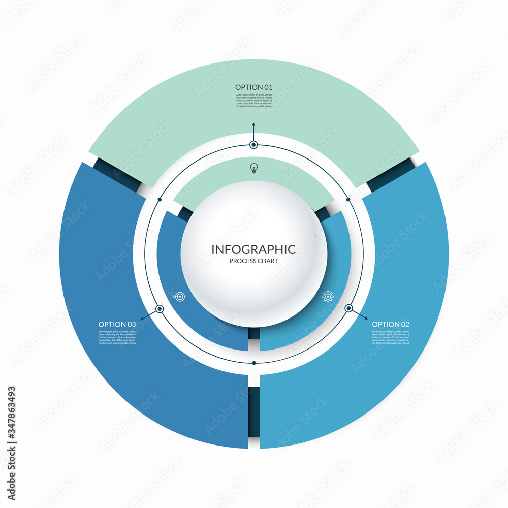 Infographic circular chart divided into 3 parts. Stepby step cycle