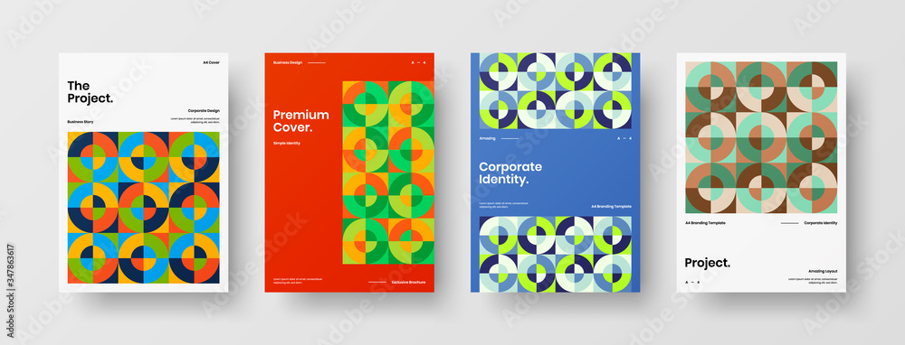 Company identity brochure template collection. Business presentation vector A4 vertical orientation front page mock up set. Corporate report cover abstract geometric illustration design layout bundle. Company identity brochure template collection. Business presentation vector A4 vertical orientation front page mock up set. Corporate report cover abstract geometric illustration design layout bundle.