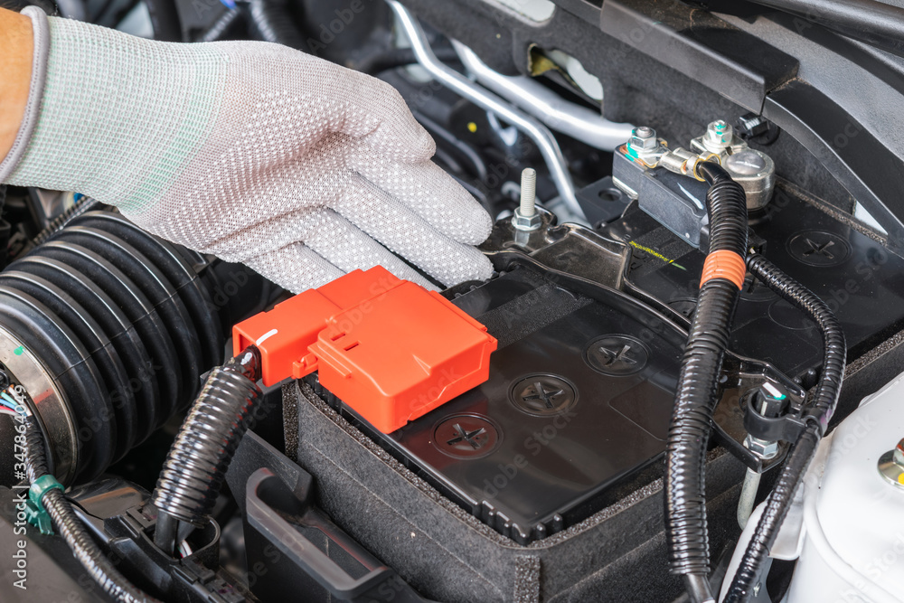 Technician check battery car terminal Technician check battery car terminal