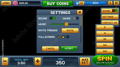 Interface for slot machine. Vector illustration