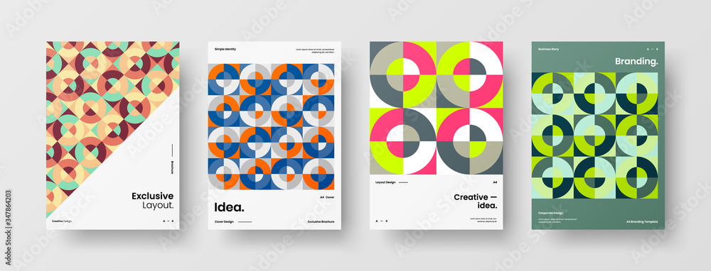 Company identity brochure template collection. Business presentation vector A4 vertical orientation front page mock up set. Corporate report cover abstract geometric illustration design layout bundle. Company identity brochure template collection. Business presentation vector A4 vertical orientation front page mock up set. Corporate report cover abstract geometric illustration design layout bundle.