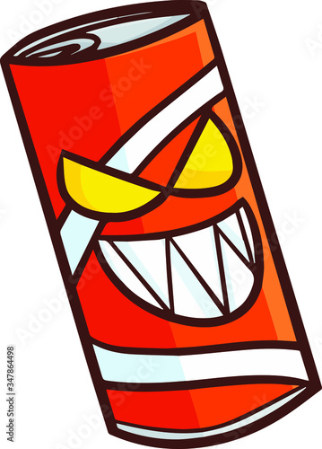Funny and scary cola monster can smiling with sharp teeth