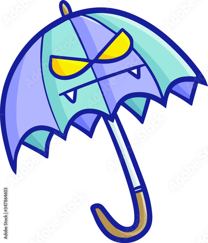 Scary and funny purple umbrella monster flying