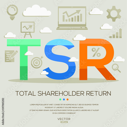TSR (total shareholder return), letters and icons. Vector illustration.