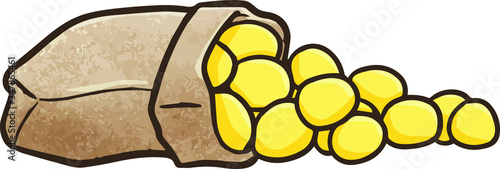 Cute and funny simple potatoes spill out from a sack