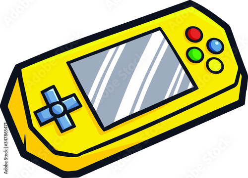 Funny and cute yellow mini video game console