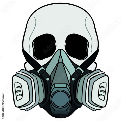 skull with gas mask. comic, vector illustration, isolated on white background.