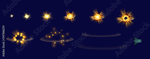 Space ship explosion animation. Vector illustration