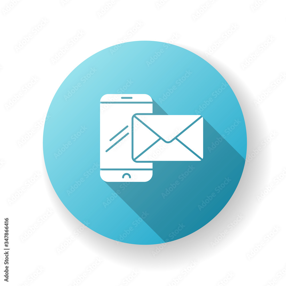 Contact blue flat design long shadow glyph icon. Receive message on phone. Send email from smartphone. Texting with social media. Online communication. Silhouette RGB color illustration Contact blue flat design long shadow glyph icon. Receive message on phone. Send email from smartphone. Texting with social media. Online communication. Silhouette RGB color illustration
