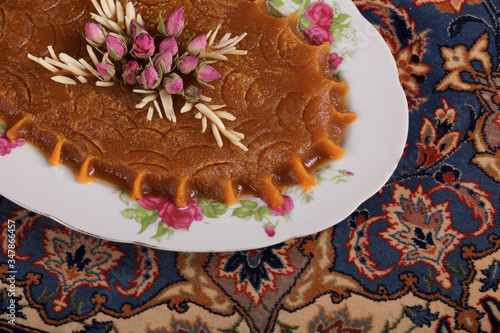 Iranian Halva, Halwa in carpet background.
