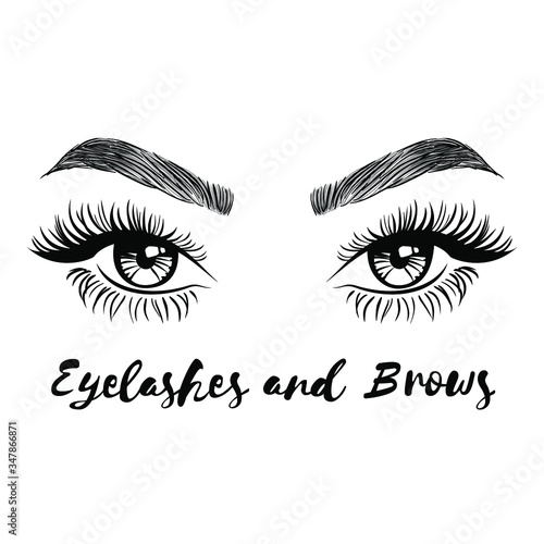 Beautiful lush eyelashes and brows. Beauty Logo. Vector illustration