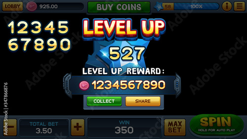 Level up screen for slot game. Vector illustration