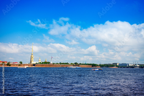 Panorama of Peter and Paul fortress over Neva river in Saint Petersburg, Russia