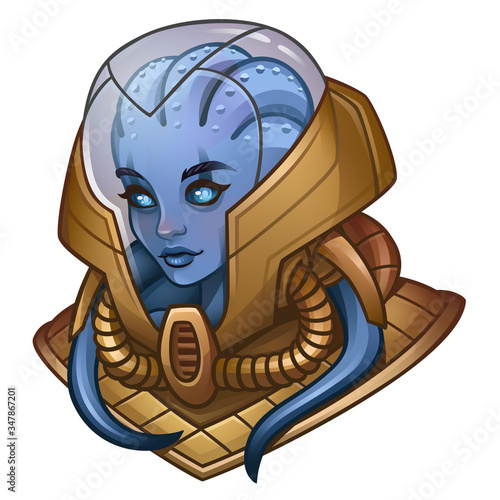 Alien girl astronaut for space slot game. Vector illustration